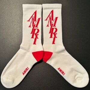 AMIRI Red & White STACKED LOGO Socks 43-44 (size 10-11)